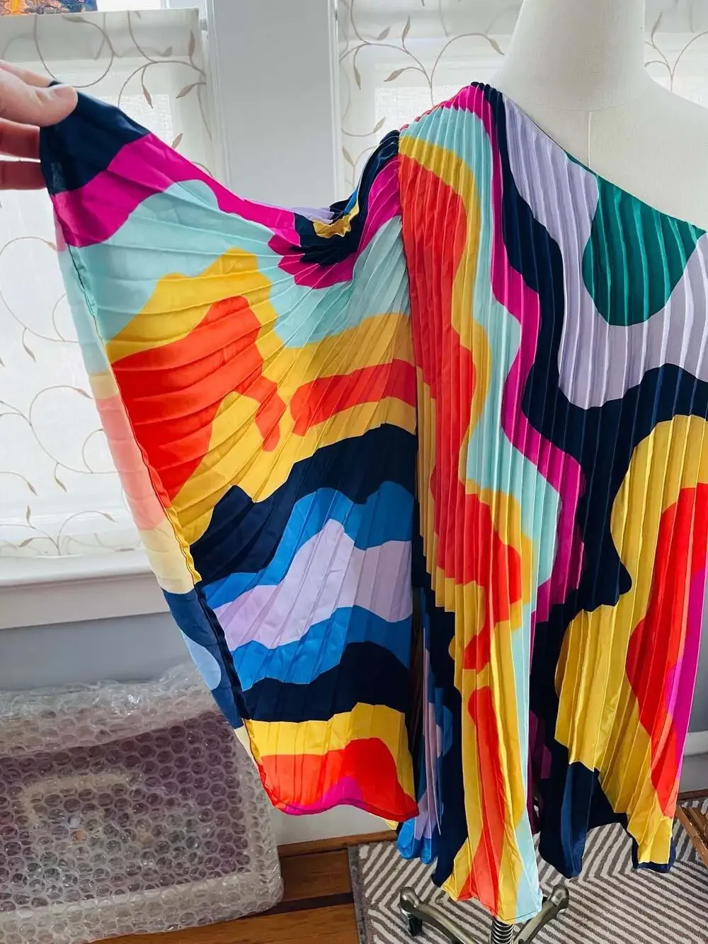 Hutch One-Shoulder Abstract Rainbow Pleated Romper - Picture 4 of 9
